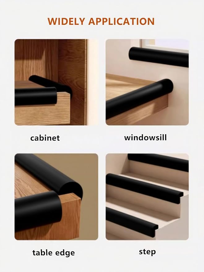 QYV Baby Proof Edge Corner Protector, 16.4FT 0.47''Th L-Shape Furniture Corner & Edge Safety Bumpers with 10 Corners, Pre-Taped, Soft NBR Rubber Foam Desk Edge Cushion Wall Corner Protector (Black)