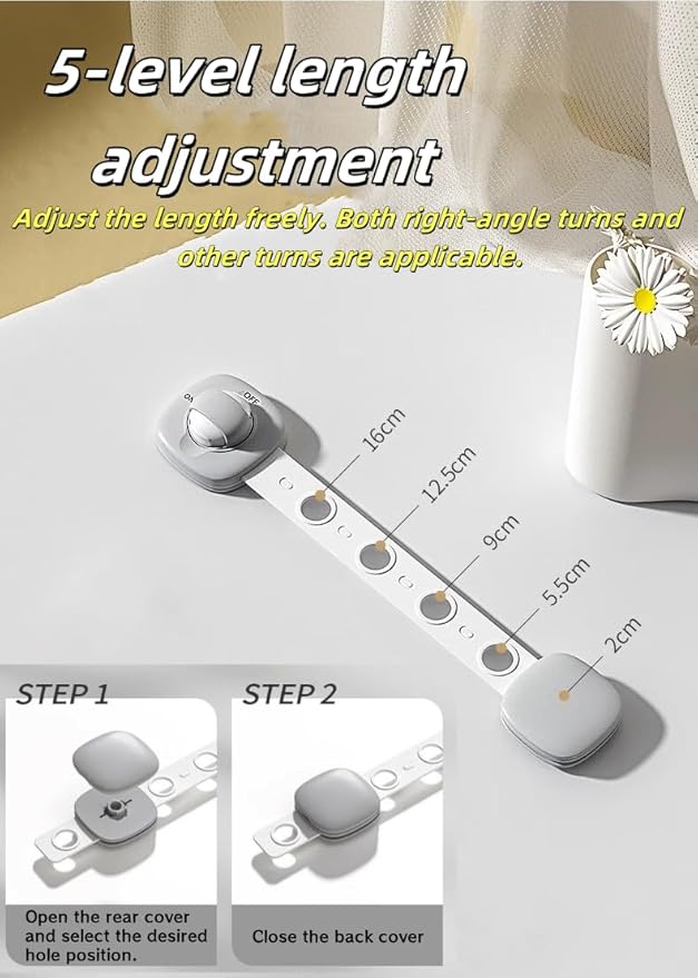 Door Locks for Kids Safety Child Safety Cabinet Drawer Door Refrigerator Lock Latches Adjustable Strap,3M Adhesive No Screws & Magnets Multi-Purpose for Furniture Kitchen Ovens Toilet Seats. (2 Pack)