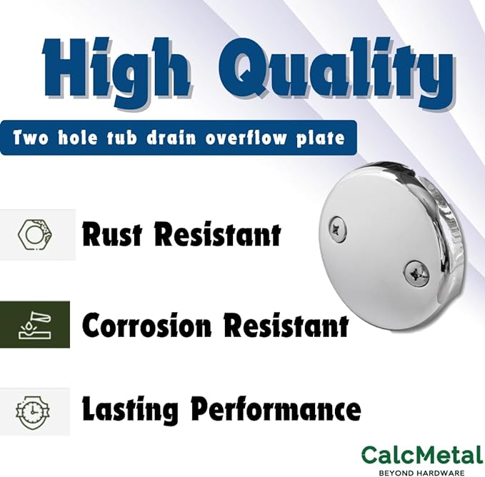 Dual Hole Bathtub Drain Overflow Plate with Two Matching Screws, Easy to Install, Plated Chrome
