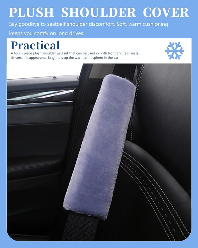 4 Pack Car Seat Belt Pads Shoulder Cover Baby Safety Belt Protector Adjustable Soft Plush Strap Protect Neck and Shoulder (Gray-Blue)
