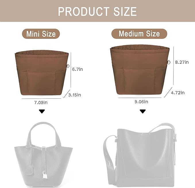 Vercord Purse Insert Organizers for Petite Tote Bag Organizer Insert Inside Handbag Shaper with Zipper Coffee