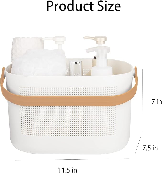 UUJOLY Plastic Storage Baskets with Handles, Shower Caddy Shelf Organizers Basket for Bathroom, Kitchen, Dorm Room, Yellow, 2 Pack