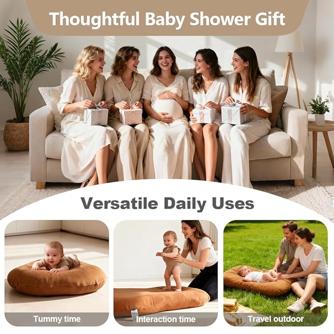 Infant Lounger, Baby Nest Cover, Soft Cotton and Waterproof Inner, Baby Floor Seat for Tummy Time, Baby Lounger for Newborn 0-24 Months, Essentials for Newborns (Brown)