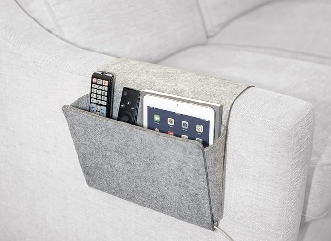 Kikkerland Large Grey Felt Pocket Caddy for Storage with Inner Pockets – Organization Essentials for Bed, Couch, Home – Holder for Magazines, Books, Phones, and Remote Controls