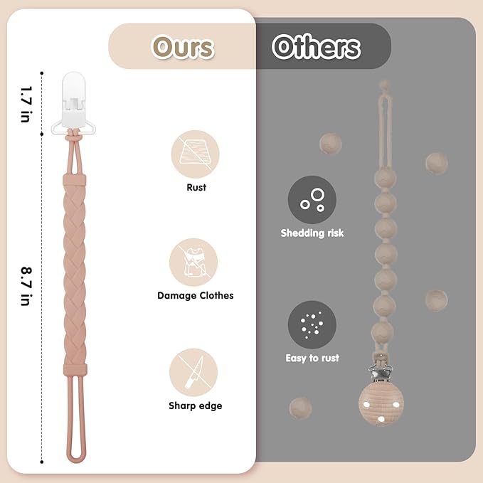 Stylish Silicone Pacifier Clips, 4-Pack Pacifier Holder with Flexible Woven Rope Design, 100% Food Grade Silicone, Easter Safe Essentials for Newborns Baby Boys and Girls