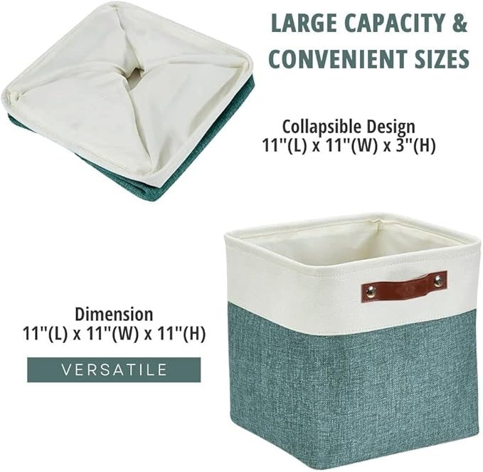 DECOMOMO Storage Cubes, 11x11 Cube Storage Bins, Baskets for Shelves (Green & White, Cube 11" - 4 Pack)