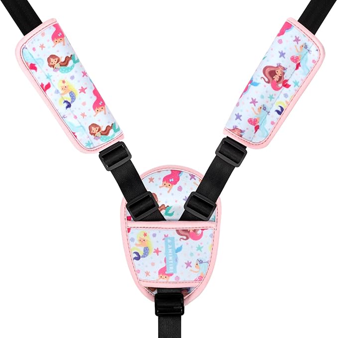 Car Seat Straps Pads for Kids, Ultra Soft Plush Car Seat Strap Covers for Kids, Infant Carseat Shoulder Pad, Hip Support for Car Seats, Pushchair, Baby Stroller. (Mermaid World)