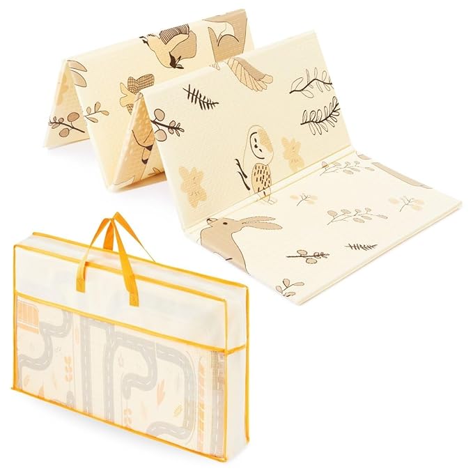 Baby Floor Play Mat Foldable 70.9" x 47.2" x 0.4", Non-Slip Waterproof Foam Play Mat for Kids, Toddlers and Babies, Reversible Design - Forest and City Streets Theme, Easy Storage and Travel