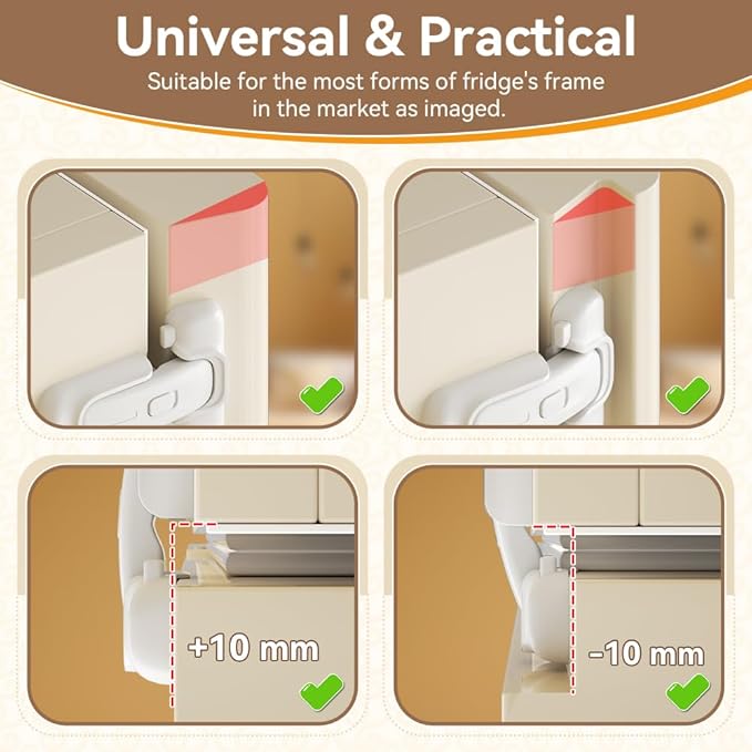 SAFELON 2 Pcs Baby Safety Refrigerator Lock, Child Proof Fridge Door Lock, Protect Refrigerators with Damaged Sealing Strips, No Tools Required (White)