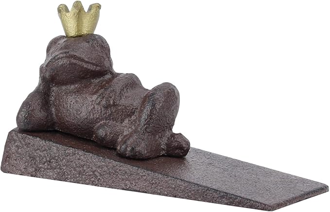 Earl Diamond Heavy Duty Cast Iron Cute Crown Frog Door Stops | Decorative Cute Animal Statue Metal Door Stopper Wedge, with Non-Slip Mat for Home Office Commercial