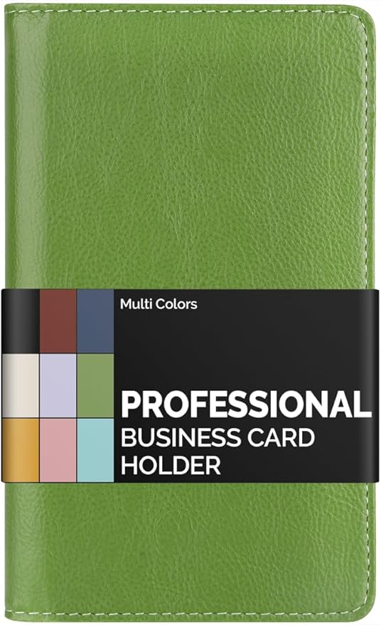 Sooez Leather Professional Business Card Book Holder Organizer, 240 Capacity Credit Card Booklet, PU Name Cards Holder Storage File for Men Women, Grass Green