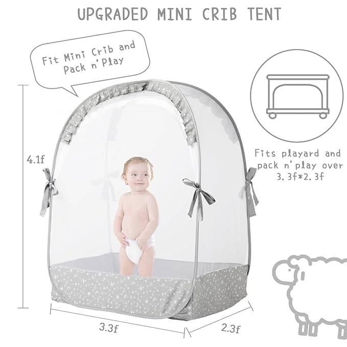 L RUNNZER Pack and Play Tent, Crib Tent to Stop Baby from Climbing Out, Baby Safety Tent Cover for Pack N Play, Mini Cribs & Playpen, Pop Up Crib Net Against Falls (39.6" L x 27.6" W x 49.2" H)