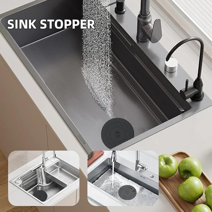 Tub Stopper 2PCS,Bathtub Drain Stopper,6 inches Bathtub Tub Drain Cover Stopper,Silicone Drain Plug,Kitchen Bathroom Hair Water Shower Stopper,Large Bathroom Laundry Accessories (Black/Black)