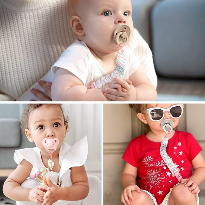 4 Pack Pacifier Holder Clips for Girls, Dummy Clips Girls with Adapters, Silicone Binky Clips for Baby Teething Toys Baby Shower