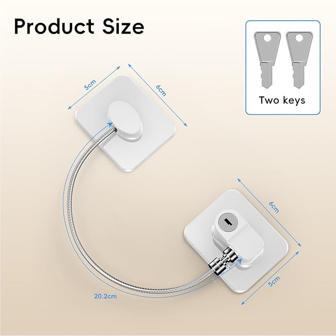 4 Pack Refrigerator Locks with Keys for Kids and Adults, Self Adhesive Child & Baby Proofing Fridge Latch for Double Door, French Door, Cabinets and Drawers, Oven, Windows (Patent)