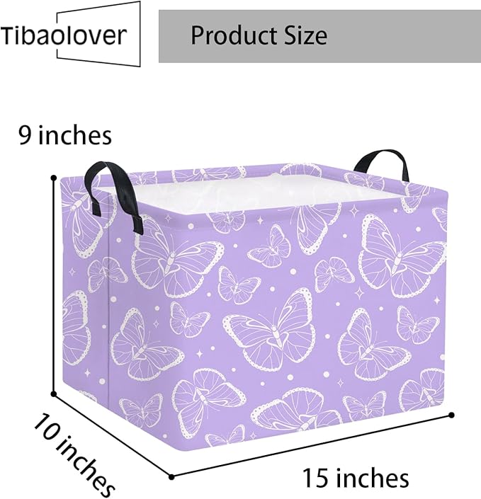 TIBAOLOVER Rectangular Kids Storage Basket Baby Storage Basket with Handles for Home Kitchen Girls Cute Toy Storage Bin Organizer Shelf Book Room Decor(Purple Butterfly)