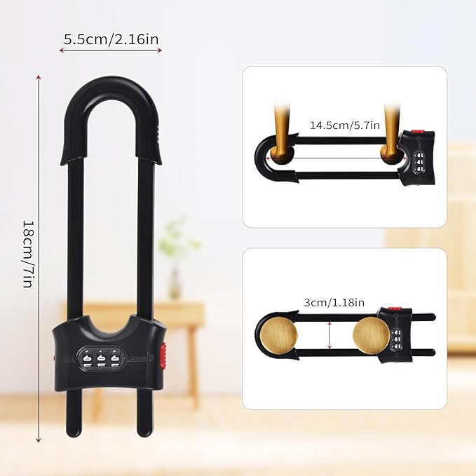 4 Pack U-Shaped Sliding Cabinet Locks Multifunctional Child Safety Lock Adjustable Baby Proof Clips for Home Cabinets Refrigerator Doors Cabinet Knobs and Window Handles (Black)