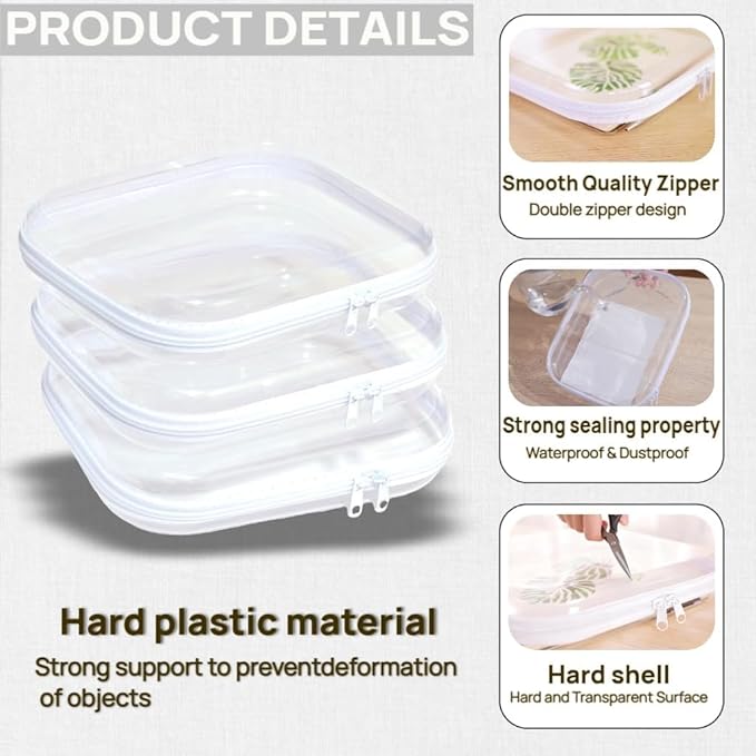 3PCS Clear Hard Plastic Zipper Case, Double Zippers Hard Pouch, Portable Travel Organizer Bin Clear Makeup Bag for Toy Storage, Snack Bag, Cosmetics, Pencil Case, Diaper Bag, Toiletry Bag (2M+1S)