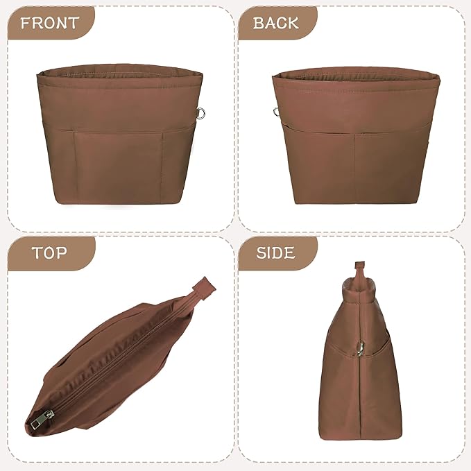 Vercord Purse Insert Organizers for Petite Tote Bag Organizer Insert Inside Handbag Shaper with Zipper Coffee Mini