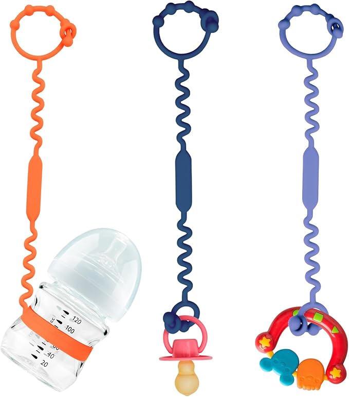 Toy Straps for Baby, Silicone Toy Straps for Stroller, Toy Safety Straps for Toy, Sippy Cup Straps, Adjustable Toy Holder for Stroller, High Chair - BPA Free (Orange,Blue,Green)