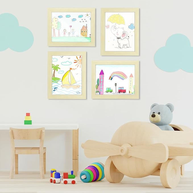 [2-Pack] Kids Art Frames, 8.5x11 Front Opening Kids Artwork Frames Changeable, Apricot Cream Artwork Display Storage Frame for Wall, Holds 50 Pcs, for 3D Picture, Crafts, Children Drawing, Hanging