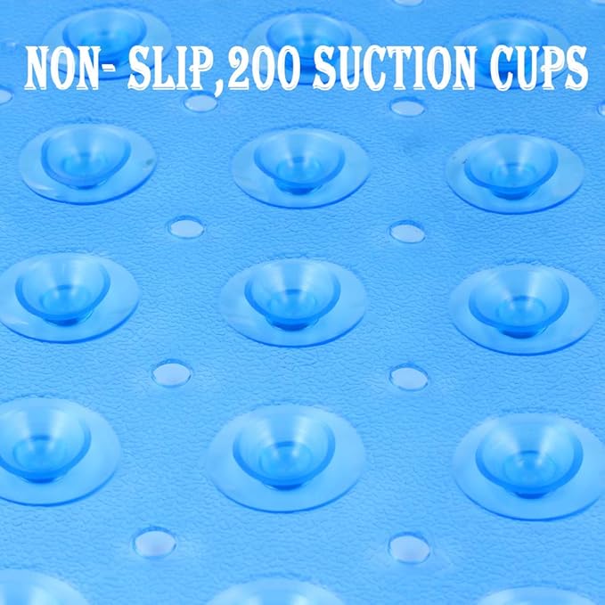 YINENN Bath and Shower Safety Mats 40x16 inch, Non Slip with Suction Cups for Bathroom Stall and Tub Floor, Extra Large and Machine Washable, Drain Holes Keep Bathtub Clean, Blue