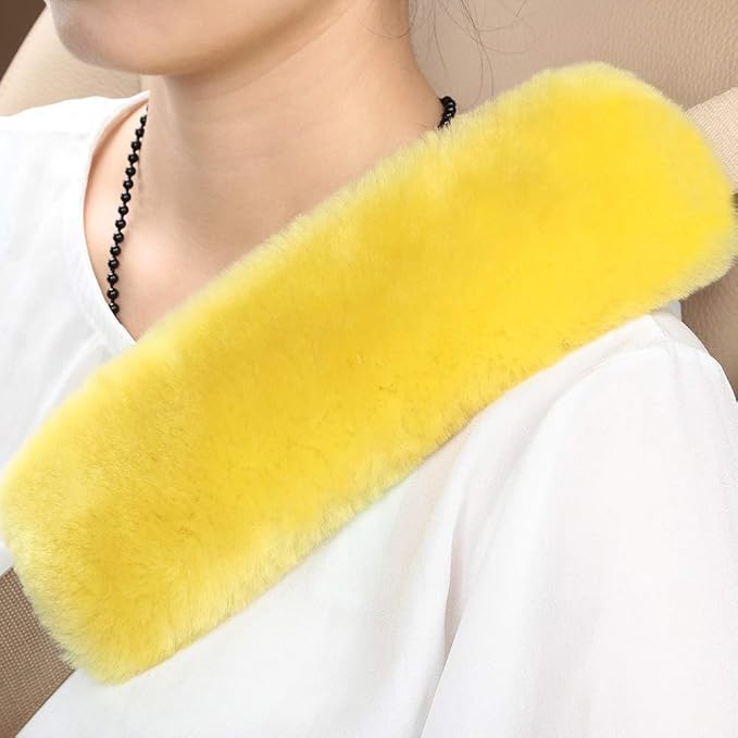 OGLAND 2 Pack Real Sheepskin Wool Car Seat Belt Pads for Auto Car Seat Belt, Soft Shoulder Pad, Neck Cushion Protector, Genuine Natural Merino Wool (Lemon Yellow)