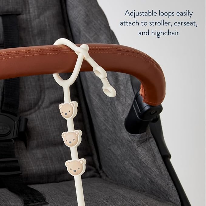 Itzy Ritzy Toy & Snack Cup Strap – Adjustable Strap for Keeping Baby's Toys Nearby – BPA-Free Silicone – Tether for Strollers, High Chairs & Car Seats – Dishwasher Safe (Bear)