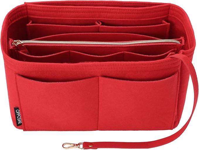 OPPOSHE Purse Organizer Insert for Handbags, Softened Felt Bag Insert Organizer for Tote, Compatible with LV, Coach, MK, Kate Spade, Goyard, Longchamp (Red, X-Large)