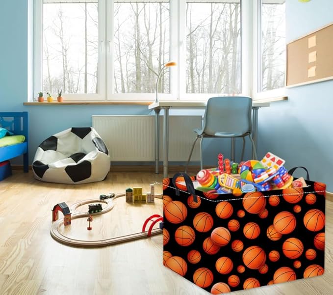 TIBAOLOVER Rectangular Basketball Kids Gift Bin Organizer Shelf Book Room Decor (Black Basketball)
