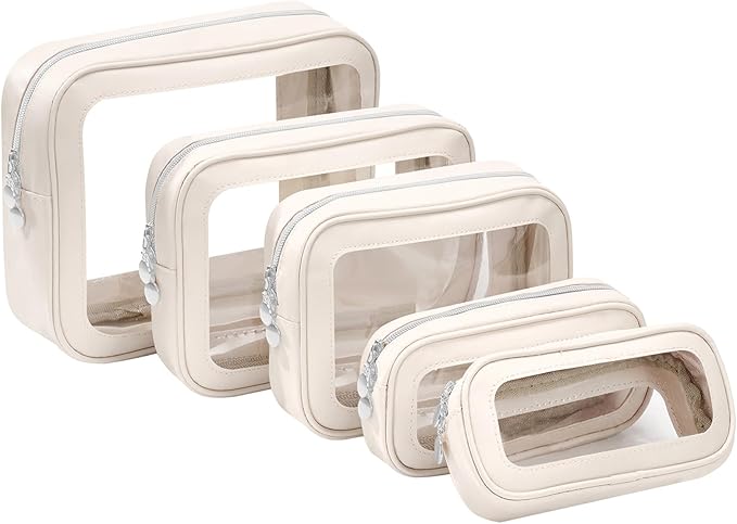 5PCS Diaper Bag Organizer Pouch Set，Clear Organizer Bags,TSA Approved Toiletry Bag,Clear Waterproof Cosmetic Bags with Zipper,Purse Organizer Pouches,Travel Organizer Bags for Woman and Kids