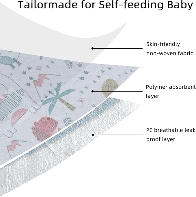 Baby Disposable Bibs Travel Feeding Bib 25pcs - Leakproof Liner, Food Catcher Pocket for 6-18 Months Babies Toddlers