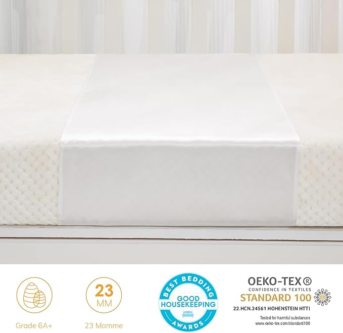 PROMEED 100% Mulberry Silk Crib Sleeve for Baby Hair Loss Prevention, Premium 23 Momme Natural Silk Bassinet Slip for Bassinets/Cradles/Cots/Cribs (White)
