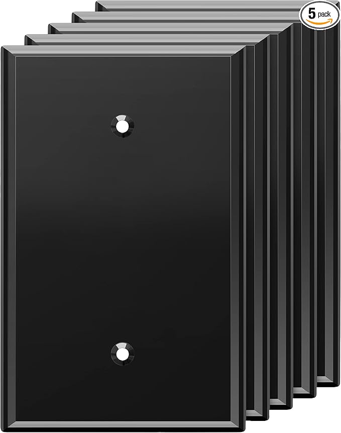 LIDER Blank Acrylic Wall Plate, Impact Resistant, Mirrored Blank Plate, Plexiglass Cover, Acrylic Glass, Reflective Finish, Modern Decoration Upgrade Oversized 1-Gang 5.25" x 3.44", Black 5 Pack