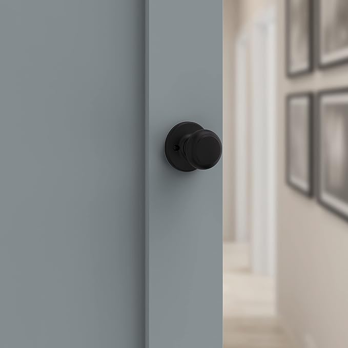 Kwikset Cove Dummy Door Knob, Single Sided Handle for Closets, French Double Doors, and Pantry, Matte Black Non-Turning Interior Push/Pull Door Knob (Pack of 4)