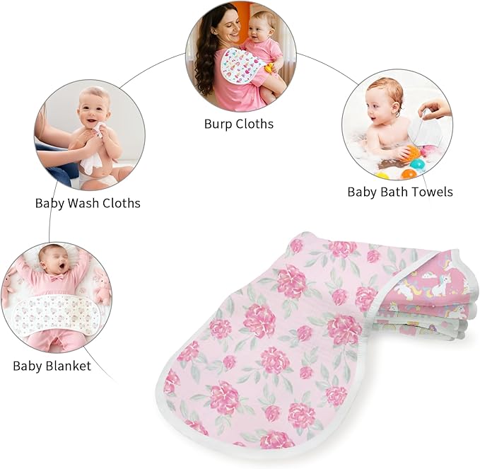 Spriggenix 6 Pack Pink Burp Cloths Baby Boys Girls with Elephant Pattern, Large Cotton Burping Clothes for Newborns Gifts Extra Soft and Absorbent 9.8X19.6inches