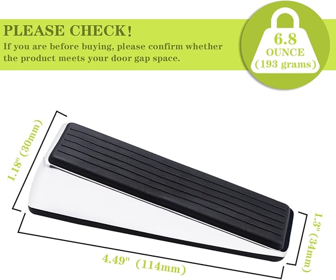 Metal Door Stop, Premium Rubber Heavy Door Stopper, Wedge Stopper, 2Pack, Suitable for Door Clearance of 0.4IN-1.18IN (11mm-30mm)