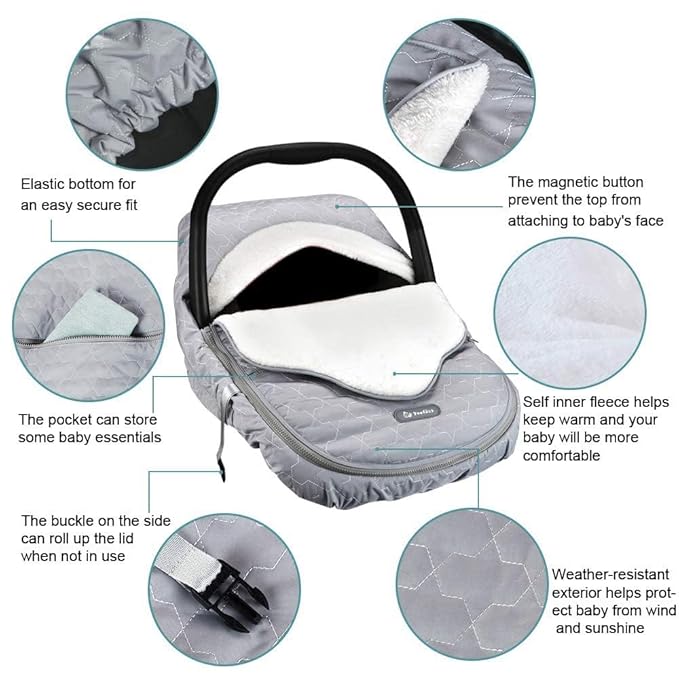 Yoofoss Baby Car Seat Cover Winter Carseat Canopies Cover to Protect Baby from Cold Wind, Super Warm Plush Fleece Baby Carrier Cover for Infant Boys Girls (Grey)