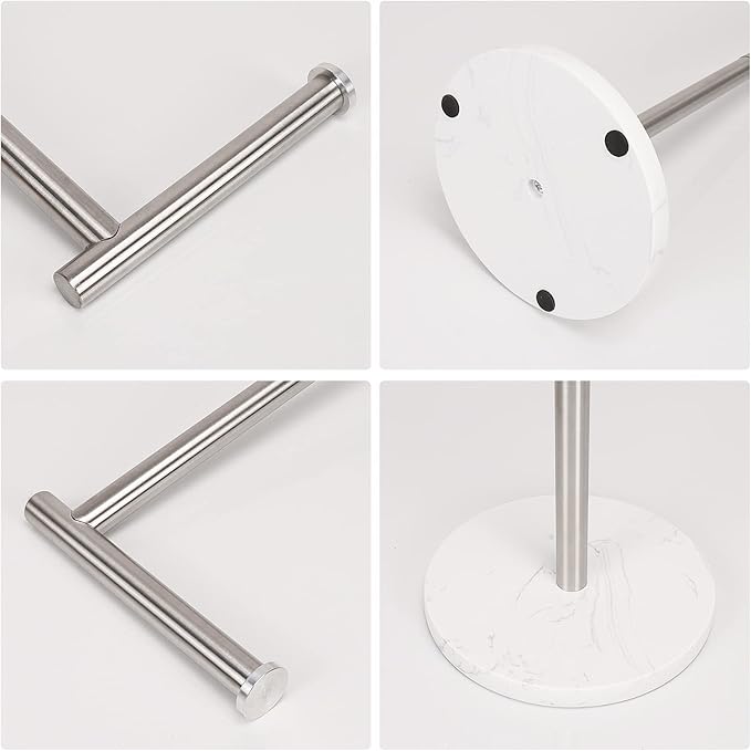 NearMoon Bath Toilet Paper Holder Stand- Modern Tissue Roll Holder Standing with Balanced Base, Rustproof Toilet Roll Holder for Bathroom/Kitchen Countertop (Brushed Nickel, Marble Base)