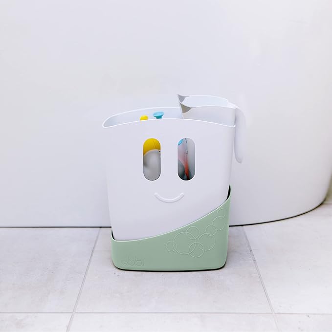 Ubbi Freestanding Bath Toy Organizer Bath Caddy with Removable Drying Rack Bin & Scoop for Toddlers + Baby, Sage (Pack of 2)