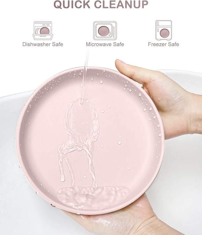 Toddler Plates with Suction 2 Pcs, BPA Free Silicone Suction Plates for Baby Toddler Kids, Baby Dinner Dishes Stick & Stay, Microwave & Dishwasher Safe