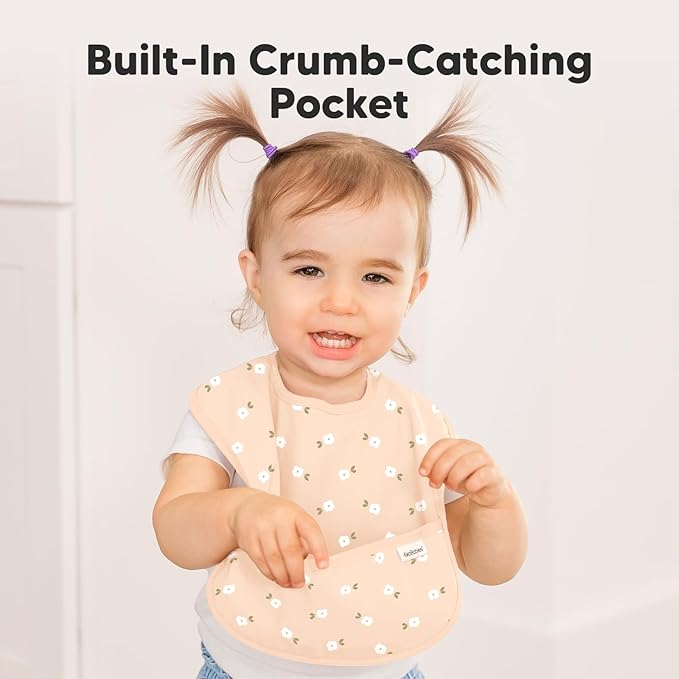 KeaBabies 3-Pack Waterproof Baby Bibs for Eating - Lightweight Toddler Feeding Bibs with Large Food Catcher, Mess Proof, Food-Grade Baby Eating Essentials, Easy to Put On & Clean (Bloom)