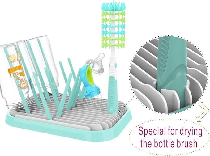 Altibrant Baby Bottles Drying Rack, Folding Drainer for Feeding Bottles Accessories Dryer Holder(Green)