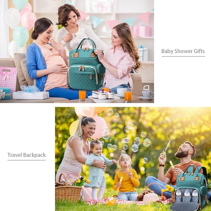 SHITIESHOU Diaper Bag Backpack Baby Bag, Baby Girl Boy Diaper Bag for Dad Mom with Pad, 16 Pockets, Pacifier Case, Large Diaper Bags Unisex for Travel (Green)