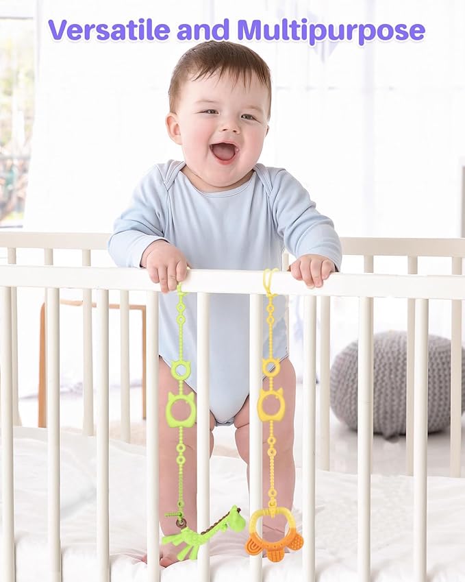 Pacifier Clips & Toy Straps 2-in-1 Combo: 10 Pack with Locking Clips | Extra Long Tethers for Stroller/Car Seat Toys + Short Leashes for Baby Pacifiers & Teethers | BPA Free Silicone (Multicolor 1)