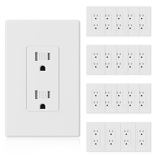 ELEGRP Matte White Decorator Wall Receptacle Outlets, Tamper Resistant 15 Amp Standard Electrical Wall Outlet, Residential Grade, Self-grounding, 125V, Mid Size Wall Plate Included, UL Listed, 20 Pack