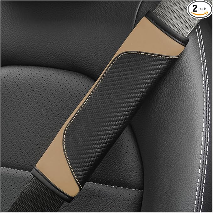AUCELI 2PCS Car Seat Belt Cover, Carbon Fiber Seatbelt Shoulder Strap Covers, Breathable Leather Soft Harness Pad Protect Your Neck and Shoulder Compatible with Cars