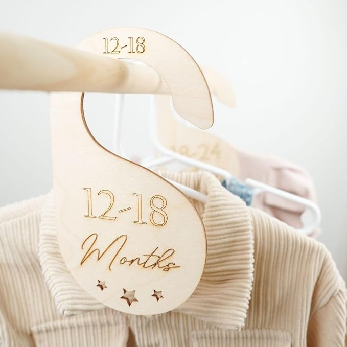 Baby Closet Dividers, Set of 7 Baby Clothes Organizer, Wooden Baby Closet Organizer for Nursery, Size Newborn to Toddler, Baby Clothes Dividers for Closet Hanging on Standard Rod