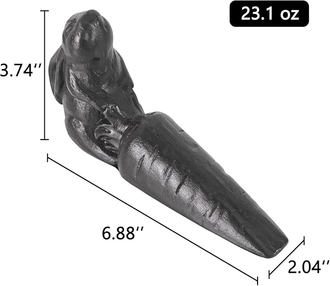 DreamsEden Cast Iron Rabbit Door Stopper, Heavy Duty Bunny Pulling Carrot Door Stops Metal Vintage Cute Decorative Animal Door Wedge
