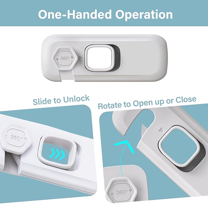 Heart of Tafiti 5 Pack Fridge Lock, Child Proof Refrigerator Lock, French Fridge Door Latches, Baby Safety Locks for Cabinet, Cupboard, Drawers, Oven, Closet, Strong Adhesive-Easy to Install, White